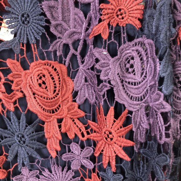 Moulinette Soeurs Dress Womens 6 Navy Floral Lace Long Sleeve Anthropologie - Picture 16 of 16